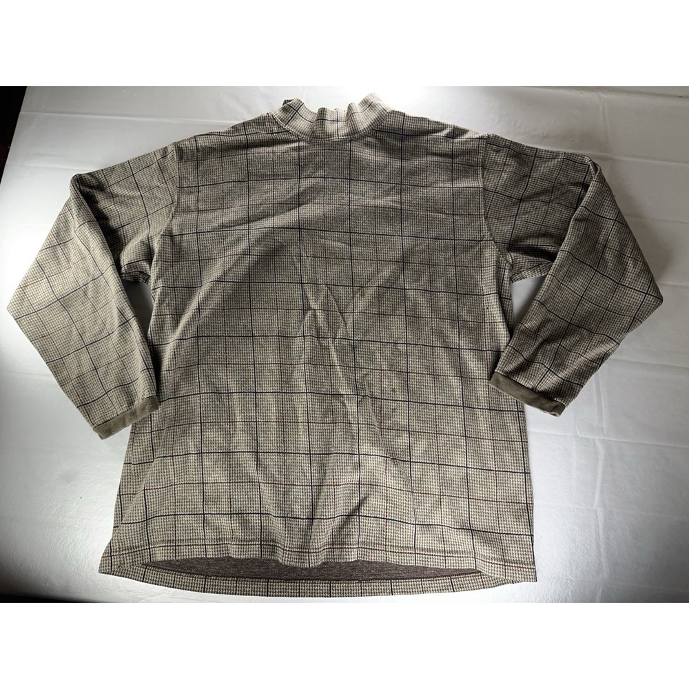 VTG L.L.Bean Mock Neck Windowpane Houndstooth Shirt Mens XL Beige USA Made - Picture 12 of 16